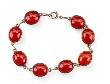 14K Gold & Carnelian Cabochon Link Bracelet