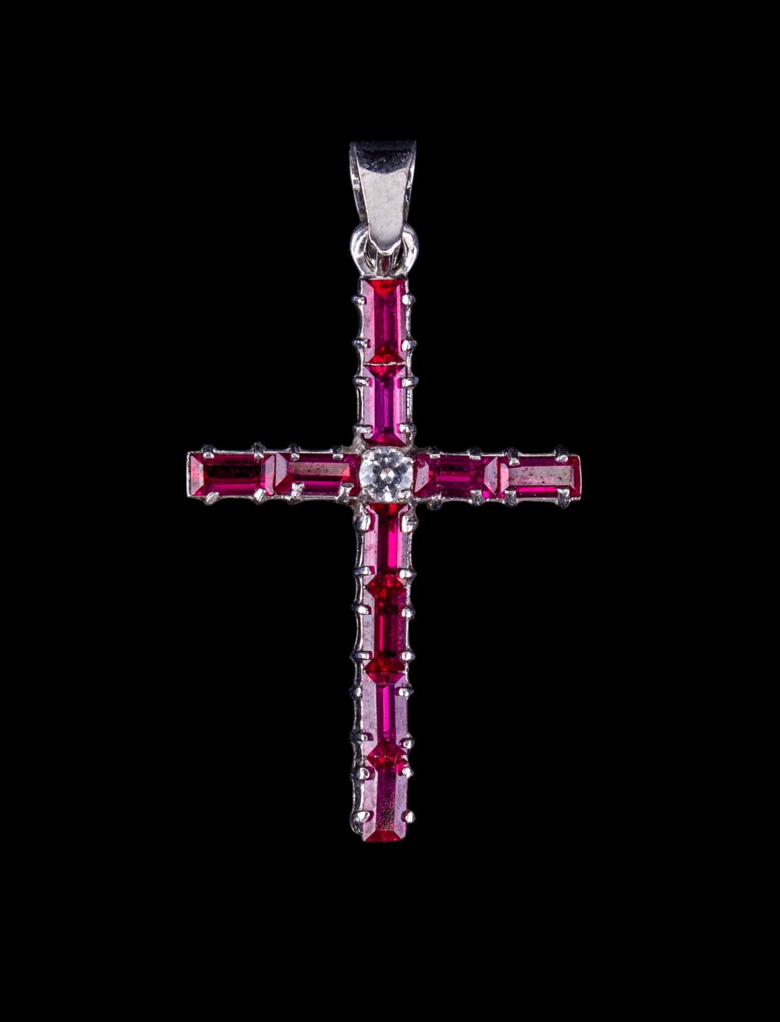 18K White Gold, Ruby & Diamond Cross Pendant (1 of 5)