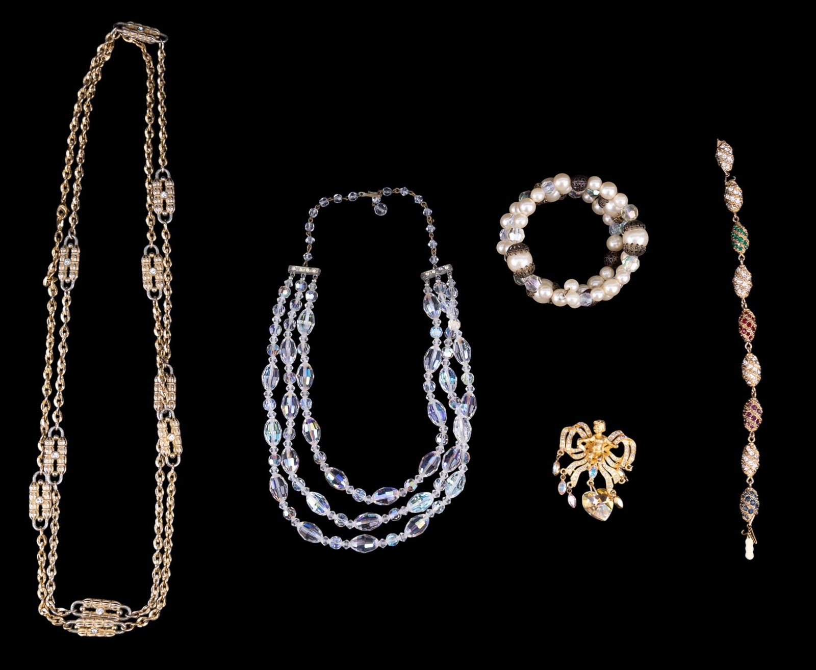 JBK and Vintage Designer Jewelry: JBK for Camrose and Kross crystal bracelet, necklaces, angel pendant with teardrops and pearl bracelet.
