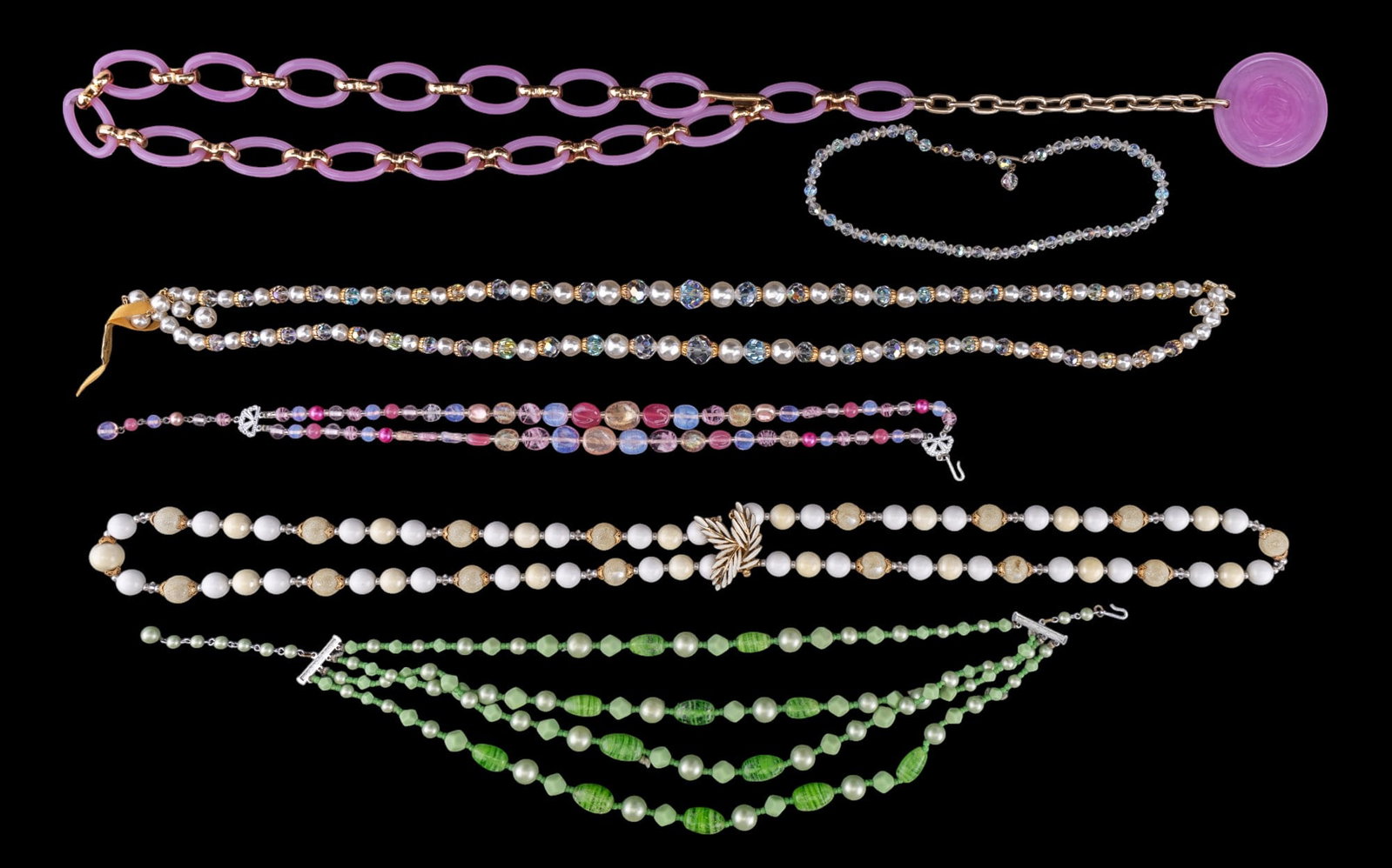 Laguna and Vintage Jewelry: Laguna with tag, crystal and pearl style necklace, mod hot pink and gold tone BEIT, and more