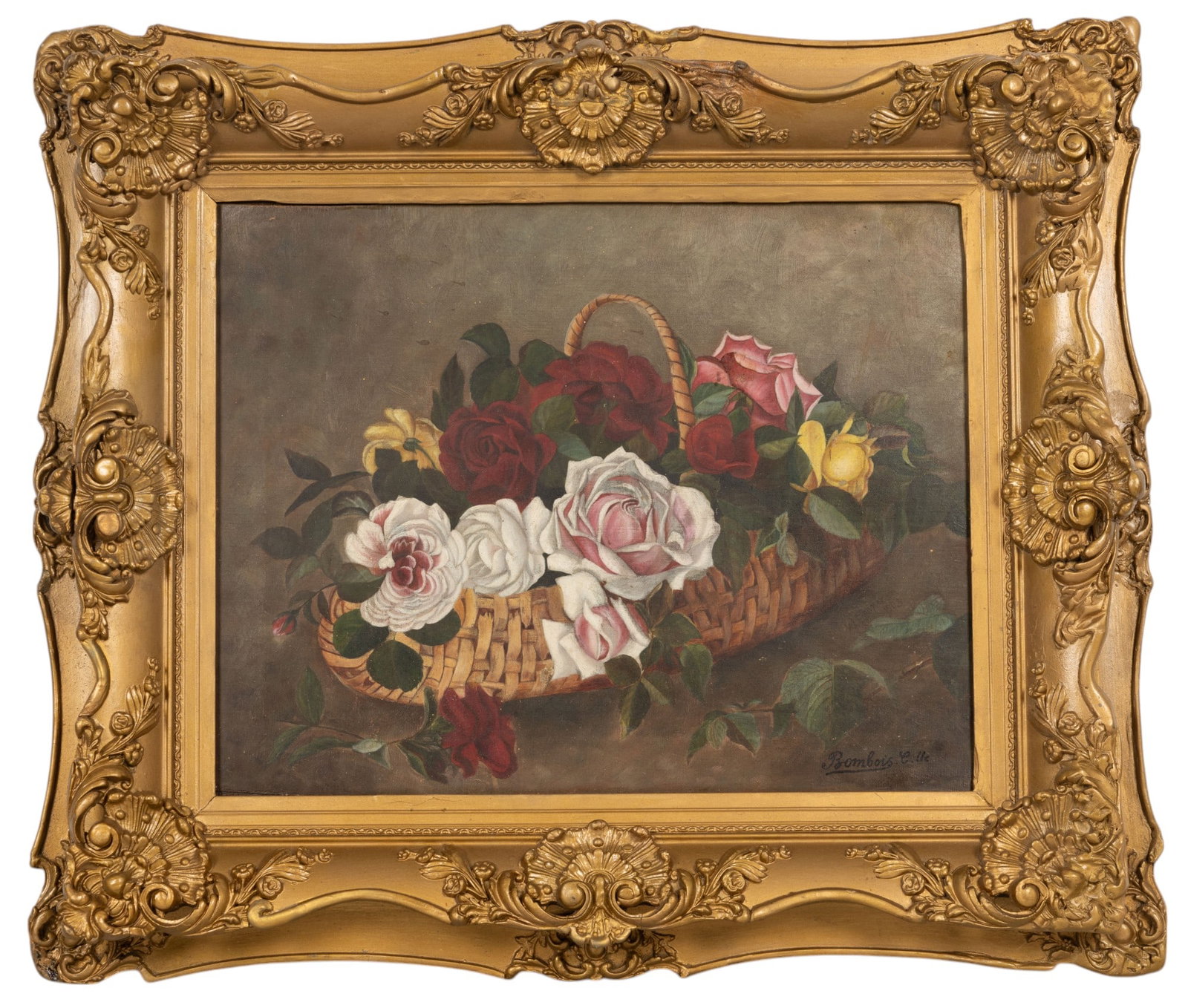 Oil on Canvas Still Life, F. Buisson, Grapes: Framed signed painting, Oil on canvas still life, signed F. Buisson C. 1950, approx 25" x 29" OD, 16.5" x 20" image. Good condition paint and frame."