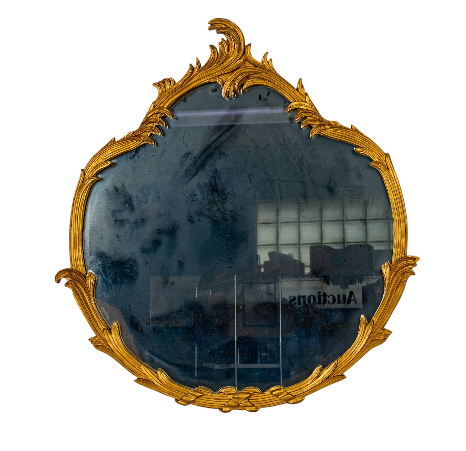 Neoclassical Mid-20th C. Gilt Wood Mirror: Neoclassical mid-20th C gilt wood mirror approx. 37" tall, 34" wide, & 2" deep.