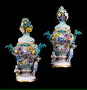 Pair Meissen Figural Lidded Urns