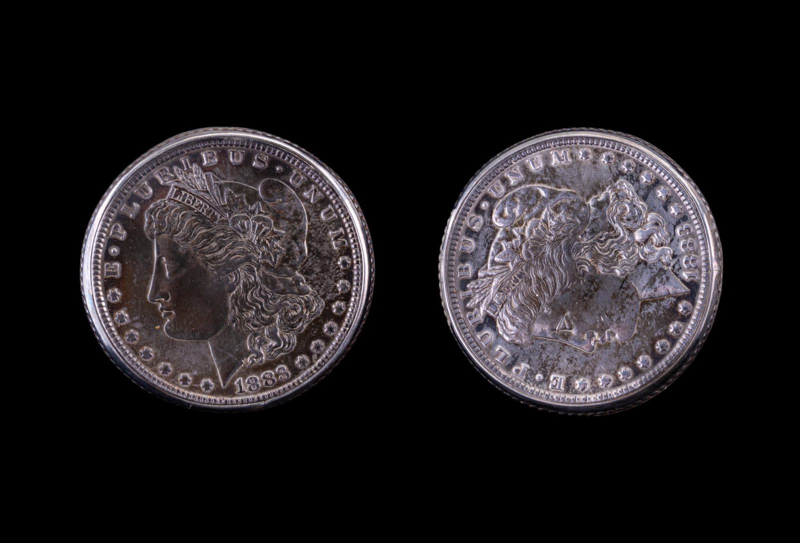 1883 Morgan Dollar Cufflinks: Two antique 1883 Morgan Dollar hand wrought sterling silver .925 cufflinks.