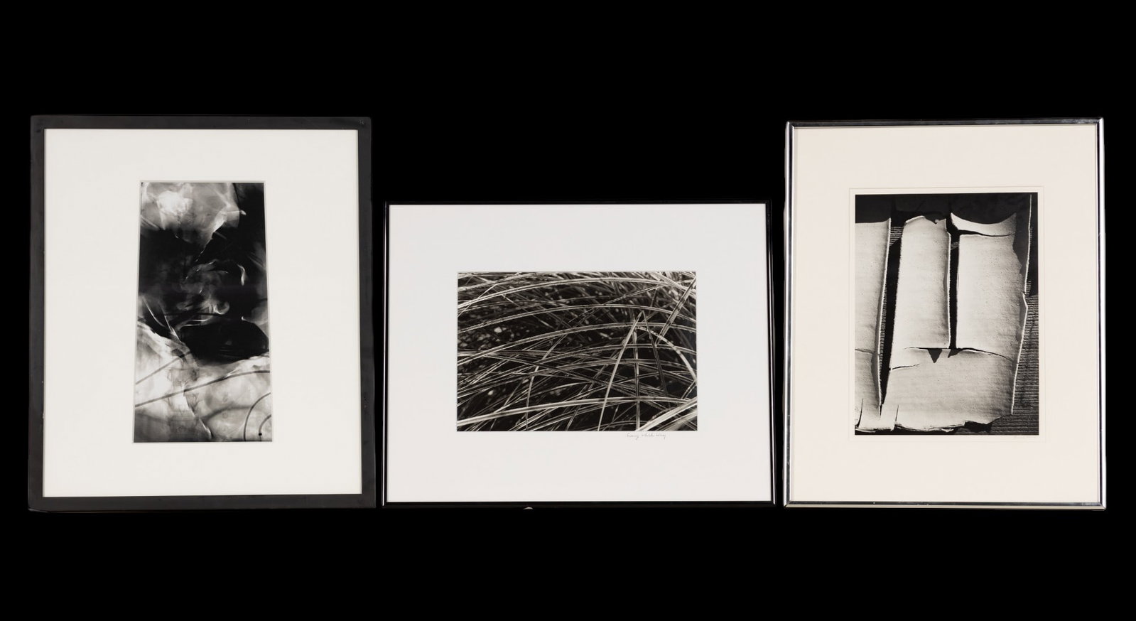 Framed B&W Prints w/ Howard Bond (AM 1931-2024): Howard Bond (AM 1931-2024) signed LR silver gelatin mounted print titled "Paint Chips - Alberta, Canada" on reverse; print approx. 9.25" W x 12.5" H; frame approx. 16.25" W x 20.25" H. A Marianna P. S