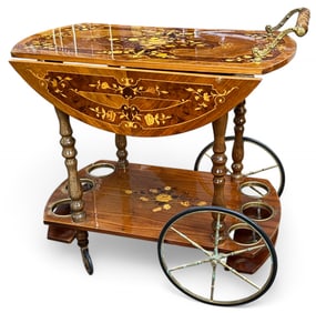 Vintage Italian Marquetry Tea Service Cart