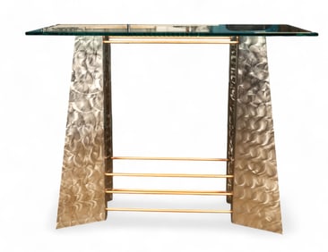 Designer Marsha Lega Glass Table w/ Copper