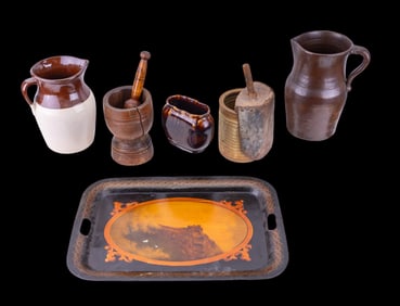 E.G. Burgum Tray and Early 20th C Stoneware