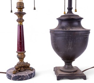 Vintage Metal and Marble Double Socket Lamps