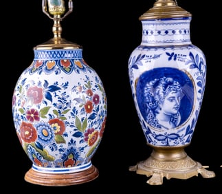 MD Delft Tobacco Jar Lamp & Blue Porcelain Lamp