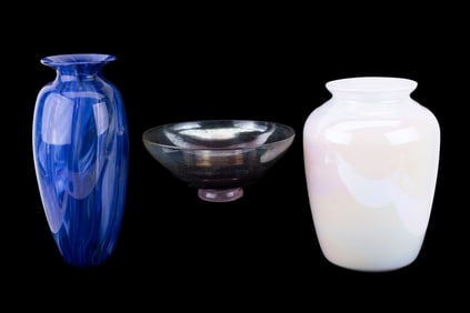 Hand Blown Glass Vases and Bowl
