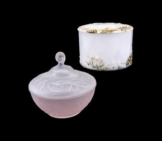 Antique Milk Glass and Mau-Riel Bonboniere