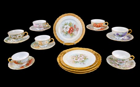 Bavarian & Czech Tea Cup, Saucer, and Plate Sets