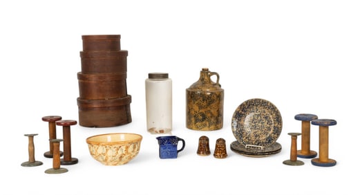 Wooden Nesting Boxes, Spools, Glass, & Spongeware