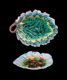 Etruscan Majolica and Ceramic Leaf Plate