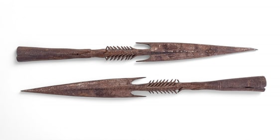 African / Chad Barbed Iron Harpoon Spearheads (2)