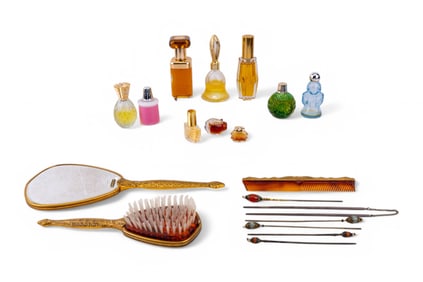 Hardstone Hatpins, Perfumes, & Mirror & Brush Set