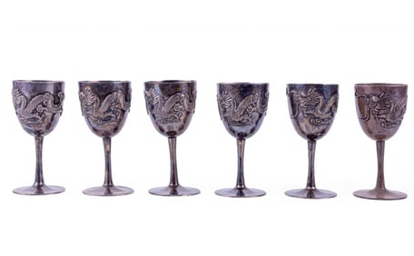 Silver Plated Chinese Export Wha Feng Goblets (6)