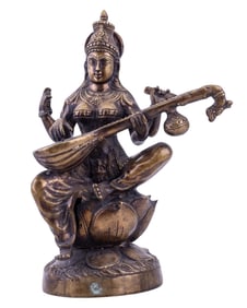 Saraswati Hindu Goddess Metal Statue