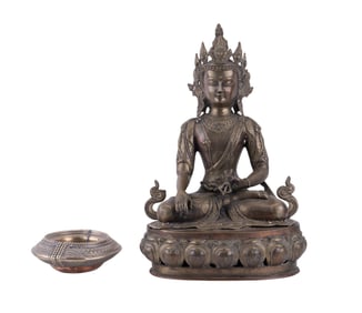Aksobyah Buddha Metal Statue + India Jewelry Dish