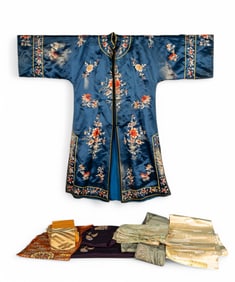 Chinese Silk Robe + Japanese Obis & Fabric Pieces