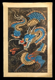 Blue Dragon Painting Late 19th / Early 20th C