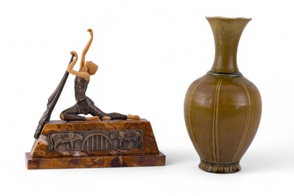 Deco Sculpture after Chiparus & Asian Ribbed Vase