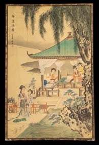 Japanese Handpainted Scene on Finely Woven Fabric