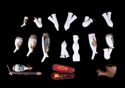 German Porcelain Tobacco Pipe Stummels & Other Pcs