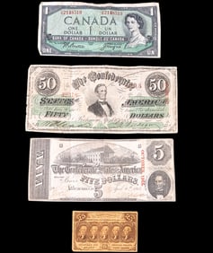 1863 Confederate States Notes & 1862 Postage $0.25