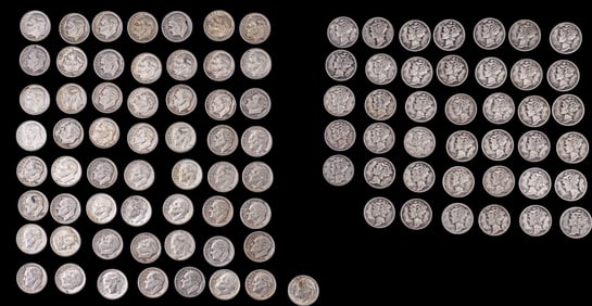Unsearched Mercury & Roosevelt Silver Dimes (90)