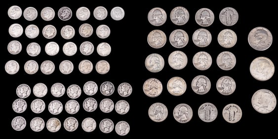 Mixed Unsearched Silver Dimes & Quarters + Halves