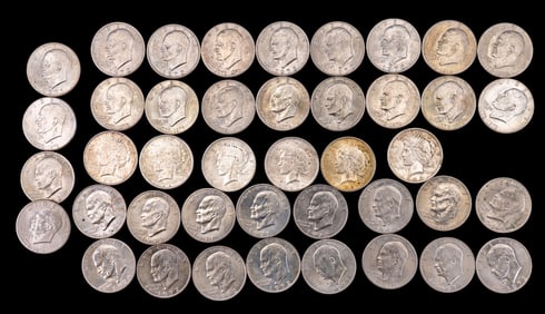 Peace Silver Dollars (6) + Eisenhower Dollars (36)