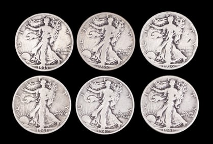 1935-S, 1935-42 Walking Liberty Half Dollars (6)