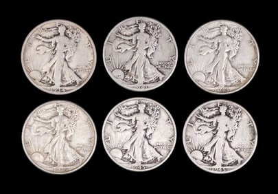 1934-D, 1941-45 Walking Liberty Half Dollars (6)