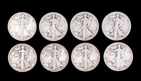 1918-D, 1918-S, Walking Liberty Half Dollars (8)