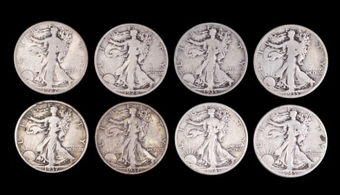 1927-S, 1928-S, Walking Liberty Half Dollars (8)
