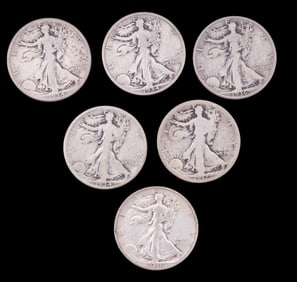 1917-S, 1936-D, Walking Liberty Half Dollars (6)