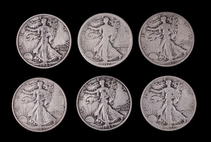 1917-S, 1935-S, Walking Liberty Half Dollars (6)