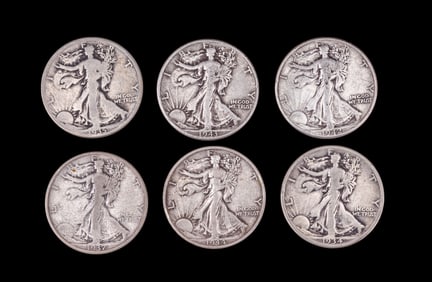 1934-D, 1935-D, Walking Liberty Half Dollars (6)