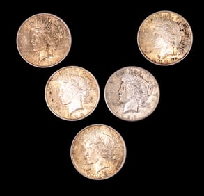 1922, '23, & '26 US Peace Silver Dollars (5)