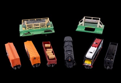 Lionel Engine, Tender, and O Scale Train Cars