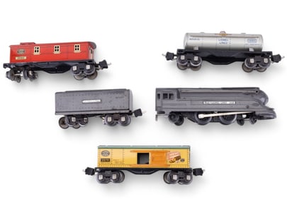 Lionel Prewar 1688E Torpedo Steam Locomotive, Cars