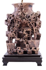 Chinese Carved Soapstone Table Lamp