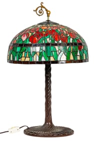 Floral Slag Glass Lamp Shade and Lamp