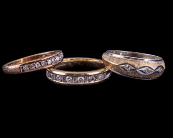 Two 14K Rings, One 14KP Ladies Band