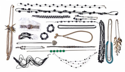Black Bead & Gold Tone Necklace Collection