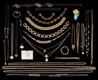 Gold Tone Pendant & Other Costume Necklaces