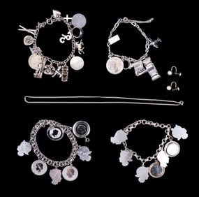 Sterling Silver Charm Bracelets (4) + More Pieces