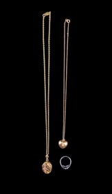 White 14K GE Ring + Two 12K GF Necklaces